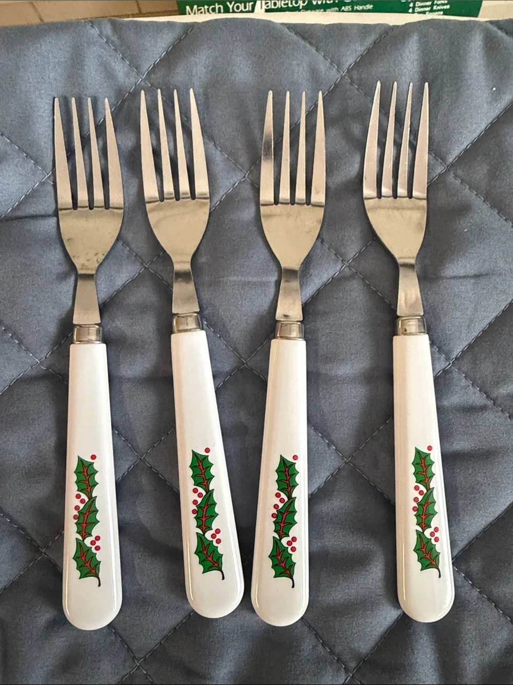 Holiday Holly Stainless Steel Flatware Set - White Handles